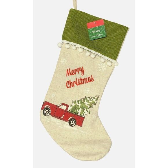 Xmas Holiday Stocking 3 Lot Embroidered Merry Christmas Red Pick-Up Truck NEW - Picture 1 of 4